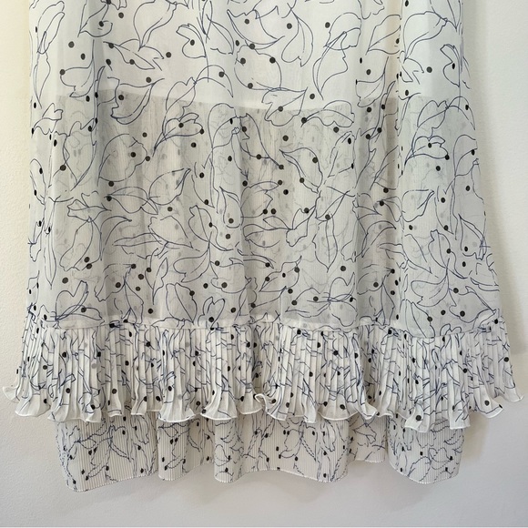 See by Chloe Ruffle Pleated Tiered Mini Shift Printed Tank Dress Cream 44/US 12 - Picture 2 of 11
